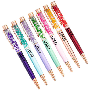 Custom aluminum ballpoint pen with 1.0mm tip and dried flowers for promotional gifts
