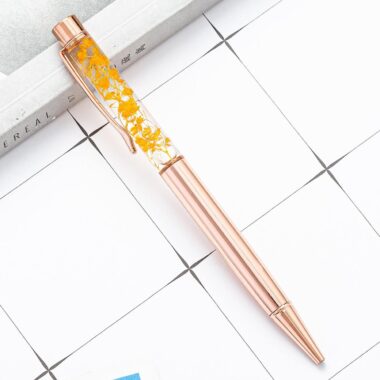 Custom aluminum ballpoint pen with 1.0mm tip and dried flowers for promotional gifts