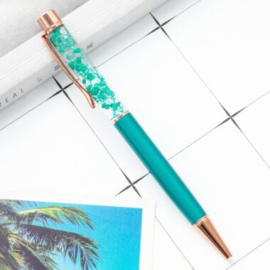 Custom aluminum ballpoint pen with 1.0mm tip and dried flowers for promotional gifts