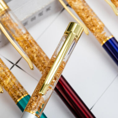 Custom 24K Gold Glitter Floating Ballpoint Pen – Promotional Gift Pen with Logo