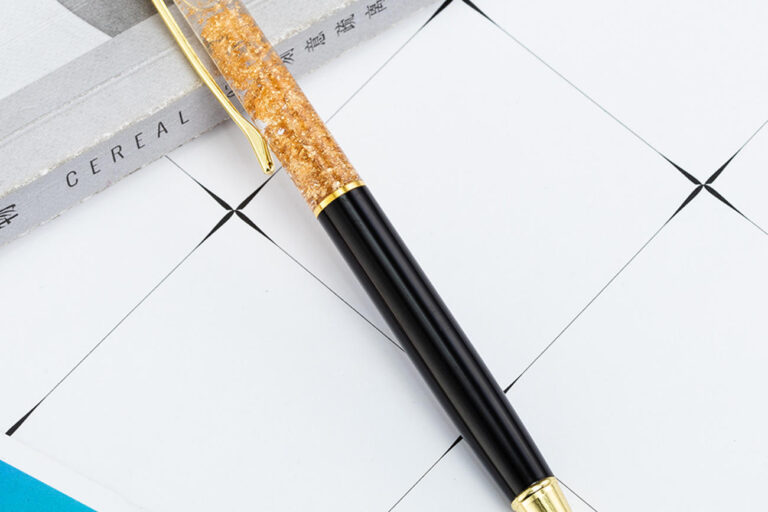 Custom 24K Gold Glitter Floating Ballpoint Pen – Promotional Gift Pen with Logo