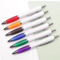 Custom White Plastic Ball Pen with Logo and Rubber Grip