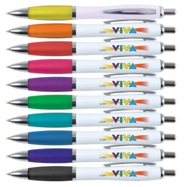 Custom White Plastic Ball Pen with Logo and Rubber Grip