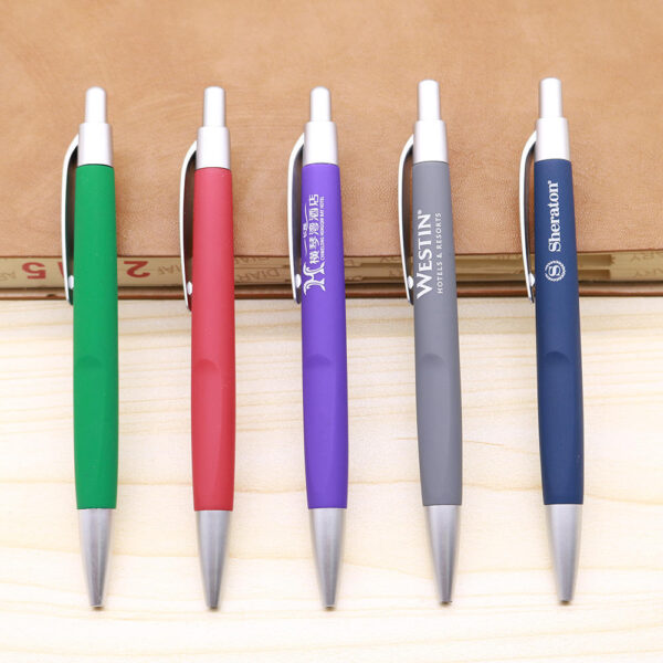 Custom Rubber Coated Plastic Ball Pen with Logo – Soft Touch Promotional Click Pen (2) Custom Rubber Coated Soft Touch Ball Pen with Logo