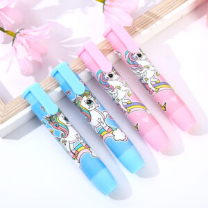Cute retractable erasers for students with cartoon design and push-button style