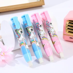 Cute retractable erasers for students with cartoon design and push-button style