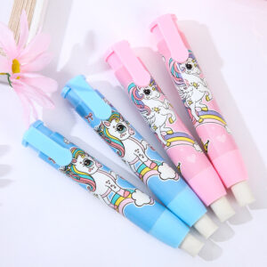 Cute retractable erasers for students with cartoon design and push-button style