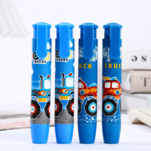 Cute retractable erasers for students with cartoon design and push-button style
