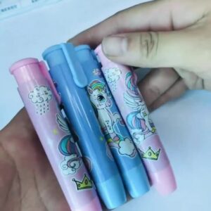 Cute retractable erasers for students with cartoon design and push-button style