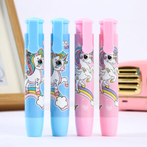 Cute retractable erasers for students with cartoon design and push-button style