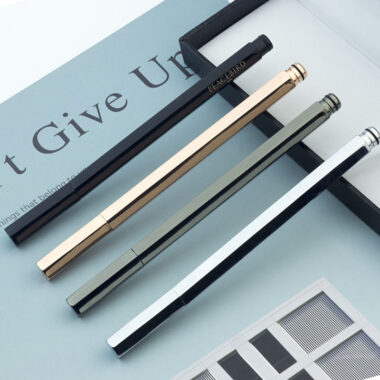 Luxury hexagonal brass rollerball pen with full electroplated gold and custom logo option