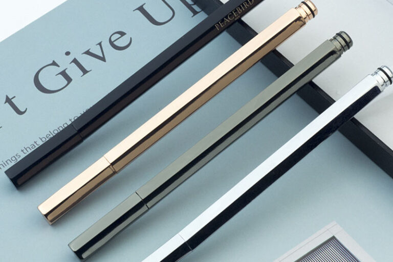 Luxury hexagonal brass rollerball pen with full electroplated gold and custom logo option